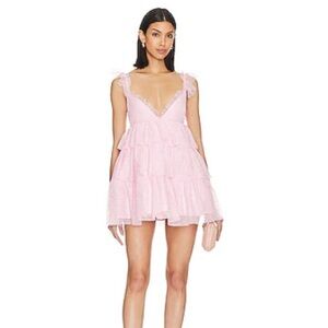 Arabella Ruffle Mini Dress in Baby Pink / Size Small / Never Worn